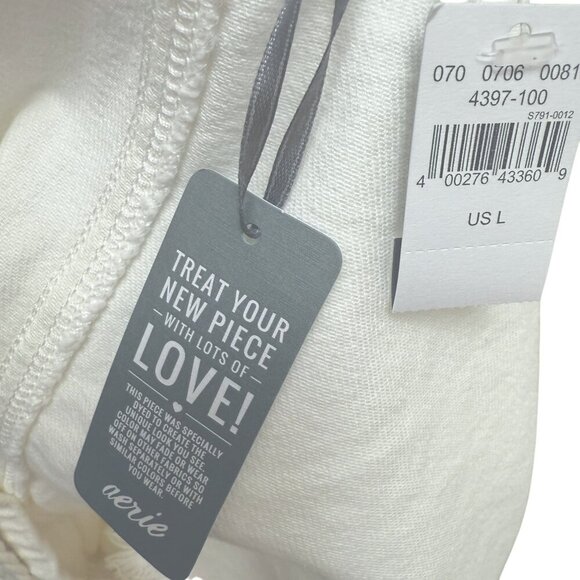 AERIE Shorts Size Large Ivory Cream Elastic Waist Distressed New Imperfect - Picture 9 of 12